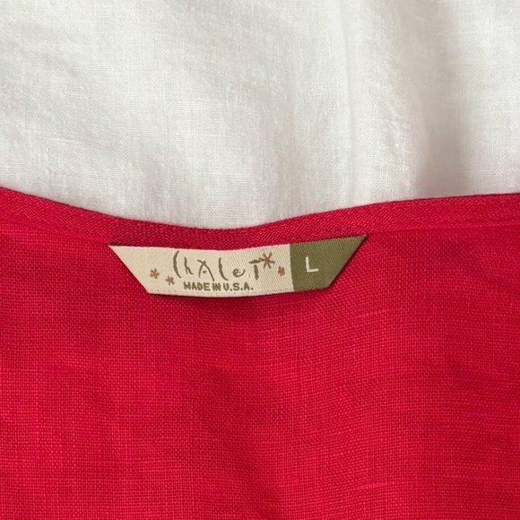 Chalet LARGE Red Button Front Red 100% linen short sleeve top shirt Lagenlook - Picture 3 of 6